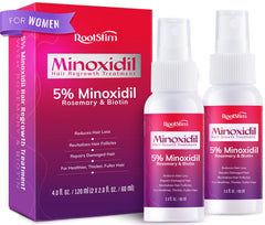 RootStim Women's 5% Minoxidil spray bottle shown for daily use and 60ml capacity