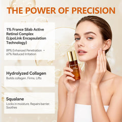 RoowLtne Retinol Serum texture close-up showing lightweight absorption.