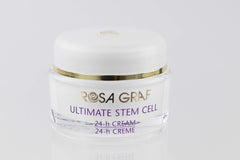 Rosa Graf Ultimate Stem Cell 24hr Cream jar showing hydrated skin and luxurious texture.