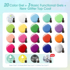 ROSALIND base and top coats set with glossy, matte, and glitter finishes