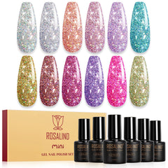 ROSALIND Glitter Gel Polish 12 shades for versatile sparkle nail art.