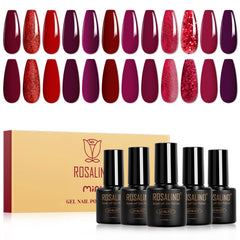 ROSALIND red gel polish 12-color gift box with compact 5ml bottles for travel-ready nails