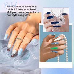 ROSALIND sky blue polish swatches arranged for easy color matching.