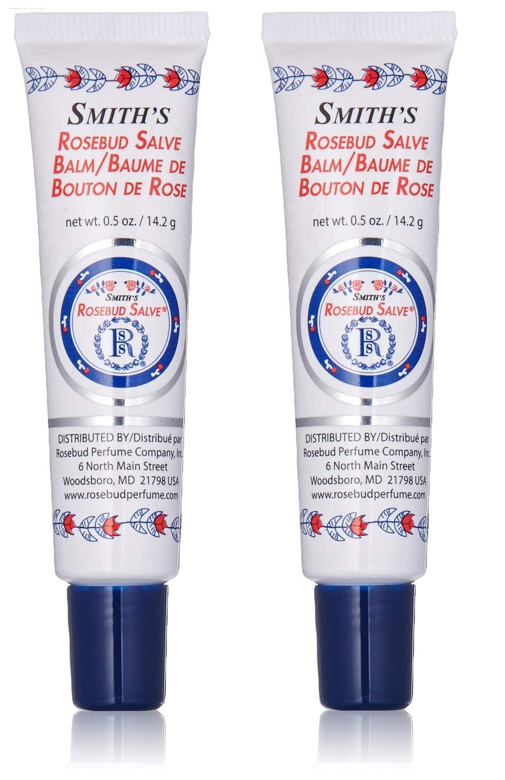 Rosebud Salve Original tubes — front view; soothing lip moisture and skin comfort.