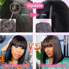 ROSELINE bangs front view demonstrates versatile parting and face-framing style