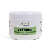 Roselle Naturals African Shea Butter packaging highlights premium unrefined butter for deep hydration.