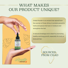 Roselle Naturals Chebe Oil ingredients jar scene emphasizes nourishing oils