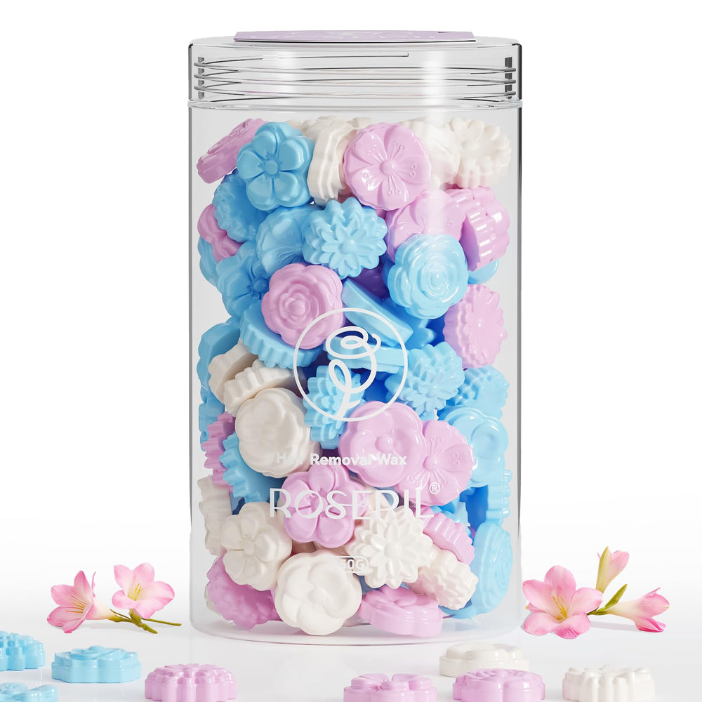 Rosepil flower-shaped wax beads closeup showing design and gentle performance