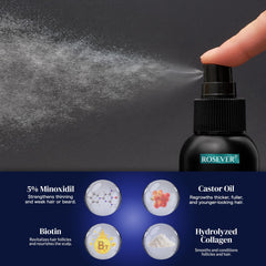 Rosever Minoxidil spray application for women offers easy daily use.