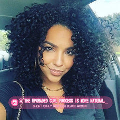 Rosmile Afro full curly wig shows voluminous 15 inch curls in 1B shade.
