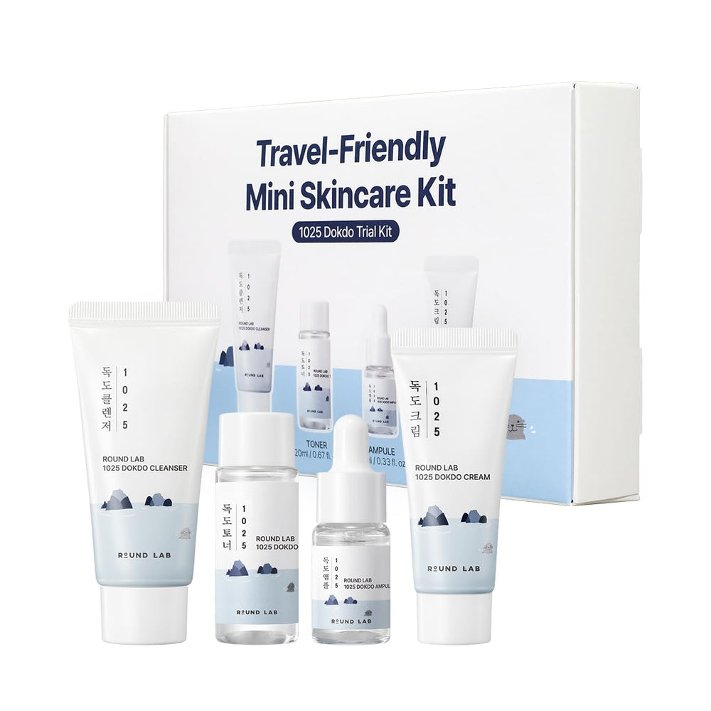 ROUND LAB 1025 Dokdo hydrating mini kit front view for travel-ready moisture.
