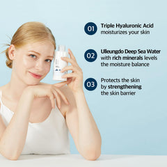 ROUND LAB 1025 Dokdo Lotion pump usage shows easy, mess-free application.