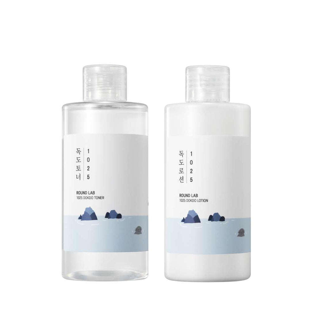 Round Lab 1025 Dokdo Toner bottle with hydrating watery formula.
