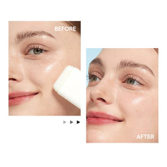 Sunscreen stick on face during outdoor activity provides mess-free coverage.
