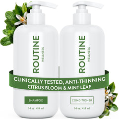 Routine Wellness anti-thinning set packaging for fuller-looking hair.