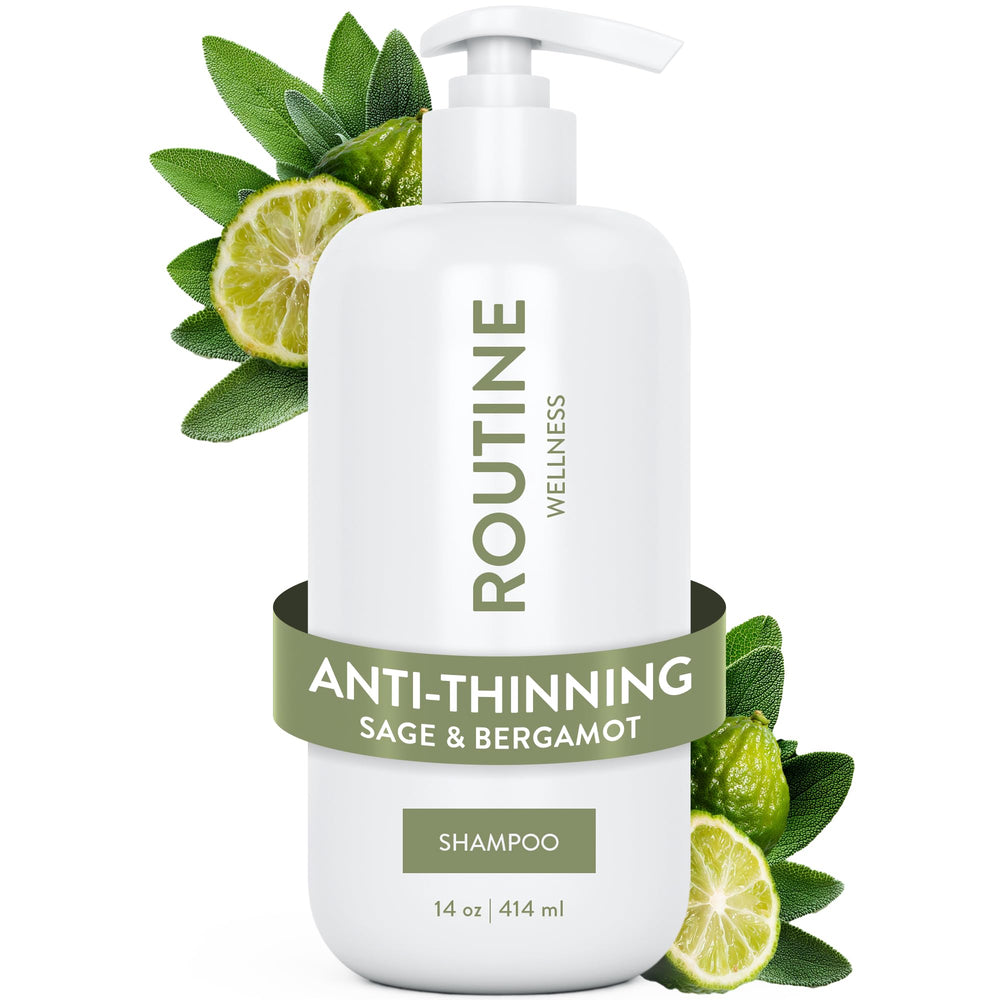 Routine Wellness Anti-Thinning Shampoo bottle showcases a clean label and color-safe formula.