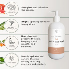 Rowe Casa Organics bottle with pump demonstrates easy dispensing for kids during bath.