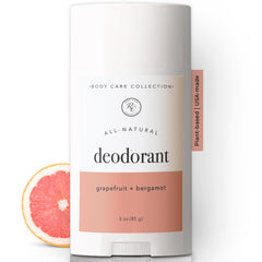 Rowe Casa Organics grapefruit + bergamot deodorant bottle on a clean surface for daily freshness.