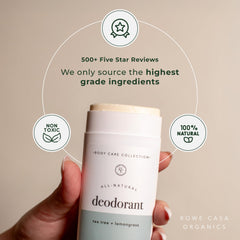Rowe Casa Organics back label notes aluminum-free and paraben-free.