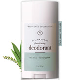 Rowe Casa Organics tea tree lemongrass deodorant stick front view, clean design and natural ingredients.
