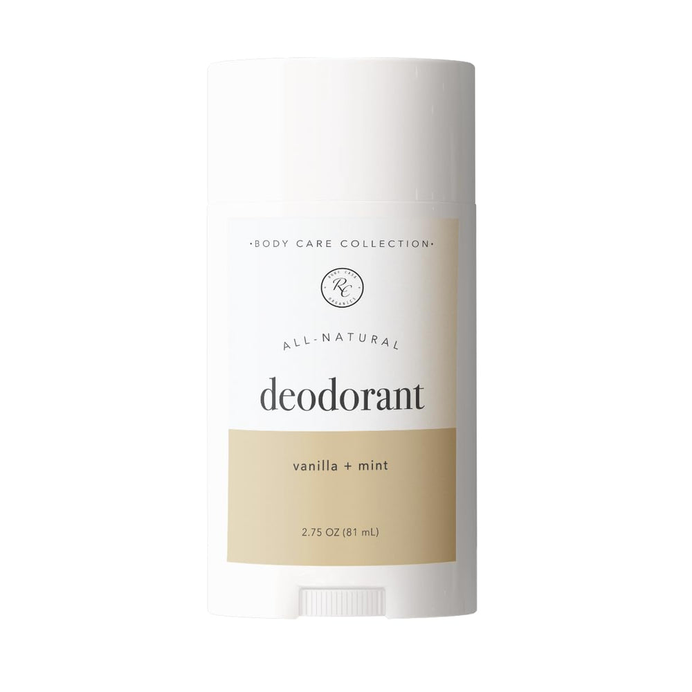 Rowe Casa Organics Vanilla and Mint deodorant bottle shows aluminum-free daily freshness.