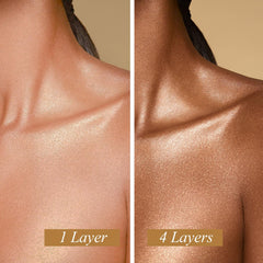Roxanne Rizzo Bronze Glow Duo mist application shows seamless blend on skin.