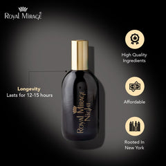 Royal Mirage Night EDC packaging highlights recyclable materials and eco-conscious luxury.