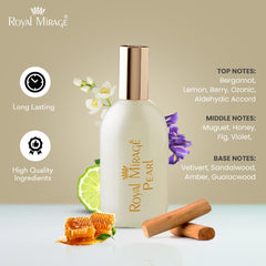 Royal Mirage Pearl EDC top notes of wild berries invite fresh daily use.