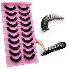 Royaomis 10-pairs 3D Russian D-Curl lash strips for dramatic lift and natural blend.