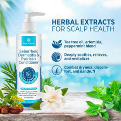 Roycederm conditioner apply-massage demonstrates soothing scalp care.