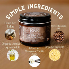 R&R Collective coffee-vanilla infused scent image evokes a comforting skincare moment.