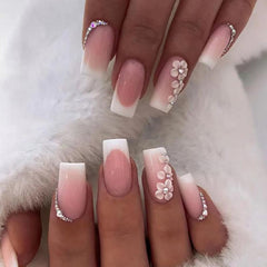 RTKHFZE 24pcs medium square nails French tip for an at-home manicure
