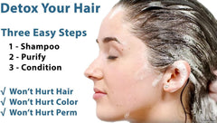 RU CLEAN Zydot Purifier treatment being distributed through hair for targeted detox.