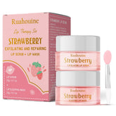 Ruahouine strawberry lip scrub jar for gentle exfoliation and smoother lips.