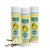 Rubber Ducky Lip Sunscreen SPF 44 untinted balm for kids' lips, vanilla flavor.