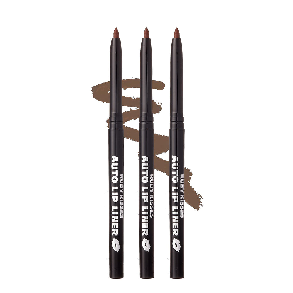 Ruby Kisses Auto Lip Liner Pencil Cappuccino 3 Pack provides precise outlining with long-wearing color.