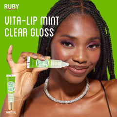 Ruby Kisses Broadway Vita-Lip gloss texture closeup displays glossy non-sticky finish