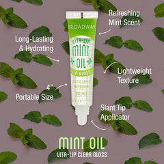 Ruby Kisses Broadway Vita-Lip gloss wand application highlights smooth shine with mint refreshment