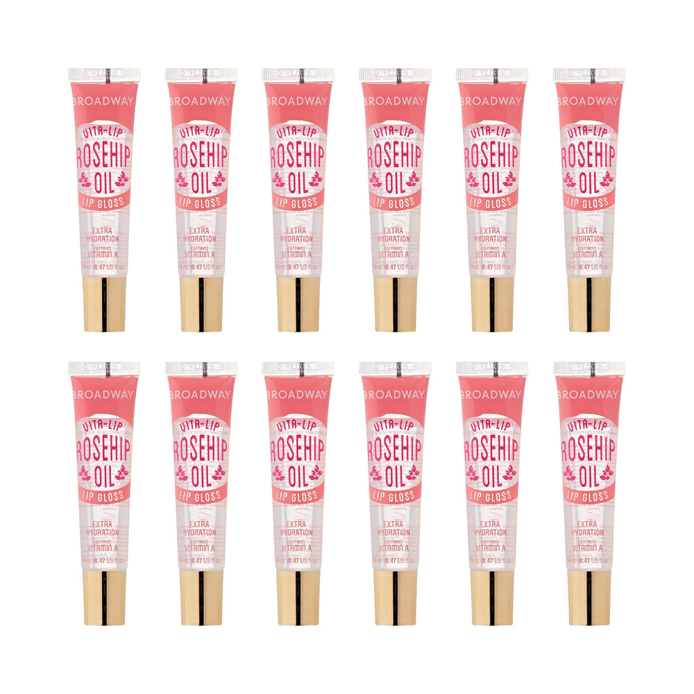 Ruby Kisses Broadway Vita-Lip Gloss with rosehip oil pack; hydrates lips