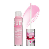 Ruby Kisses plumping lip gloss Baby Pink tube shows sheer color and shine.