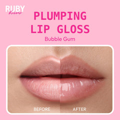 Close-up of Ruby Kisses gloss with tingling effect on lips for shine.