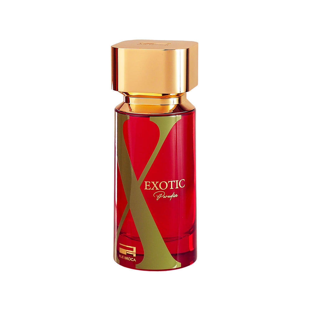 Rue Broca Exotic Paradise bottle front, highlighting a vibrant fruity floral profile for daily wear.