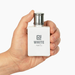 Rue 21 CJ White Cologne packaging box with modern gift-ready presentation.