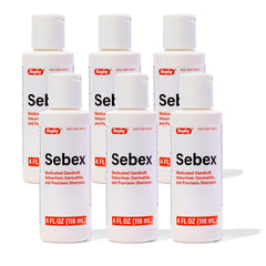 Rugby Sebex bottle front, medicated dandruff care for the scalp.