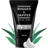 RUGGED & DAPPER Age Defense bottle closeup showing hydrating care for men