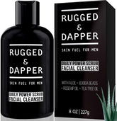 RUGGED & DAPPER daily face wash bottle front promotes easy daily use.