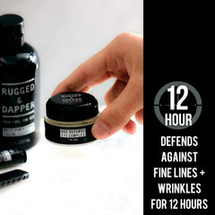 RUGGED & DAPPER eye cream application closeup showing fast-absorbing gel.