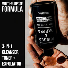RUGGED & DAPPER face wash lather close-up highlights thorough cleansing.