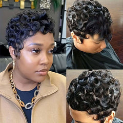 RUISENNA Pixie Cut Wig showing realistic waves for versatile styling