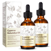 Rulviou Cyperus Rotundus oil bottle pack shown with natural care benefits for skin and hair